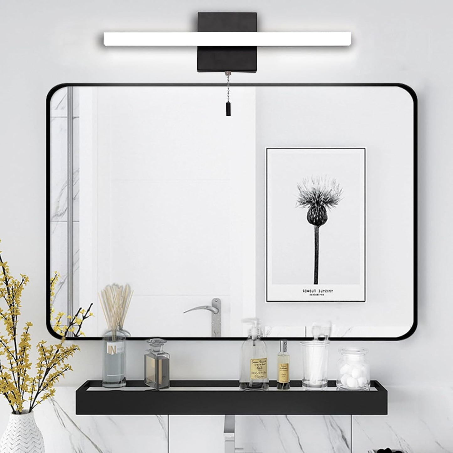 Black Modern Vanity Light Bar,23 inch Wall Lamp for Bathroom,Elegant Simple LED bar Light with 4000K,Pull Chain Switch on/Off
