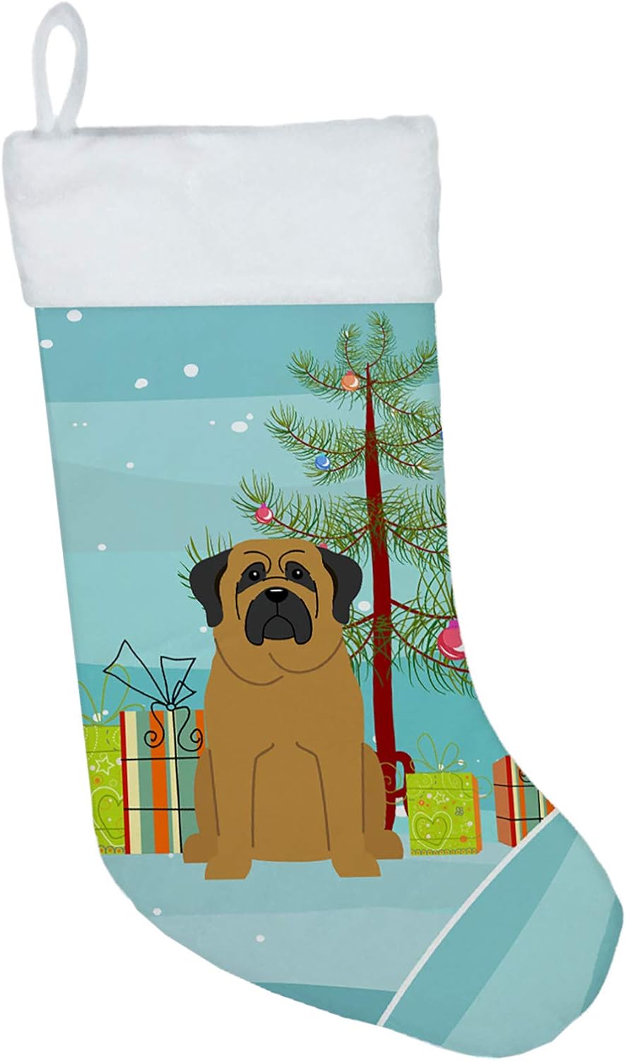 Merry Christmas Tree Dogue de Bordeaux Stocking - Festive Fireplace Decor for Holidays