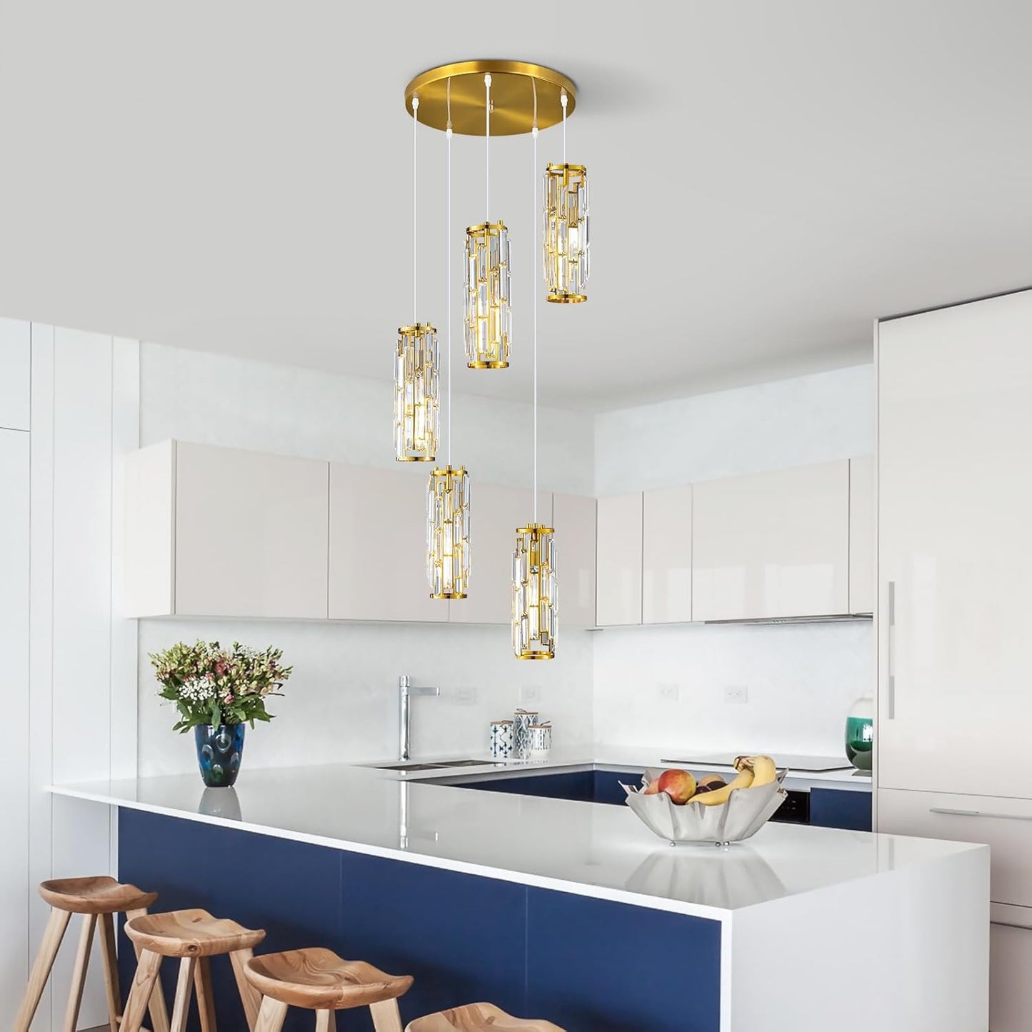 Pendant Lights Modern Pendant Lights Kitchen Island Gold Pendant Light Fixture Mini Crystal Chandelier Lighting for Kitchen Island Dinning Room Bedroom Sink (Gold 3-Light)
