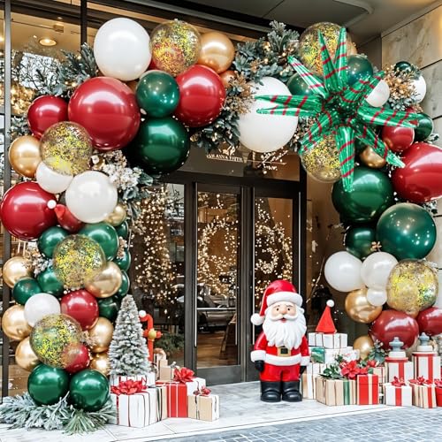 Paeyeq Red Green Gold Christmas Balloons Kit - Festive Holiday Decorations