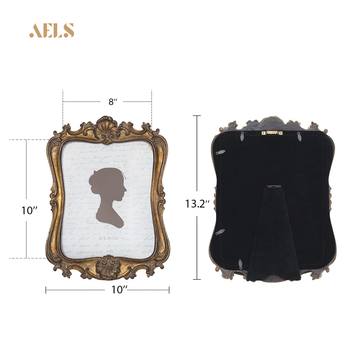 AELS 8x10 Inch Vintage Picture Frame, Elegant Antique Photo Frames with Glass Front, Photo Display, Tabletop Wall Hanging, Gift Ideas, Distressed Dark Bronze
