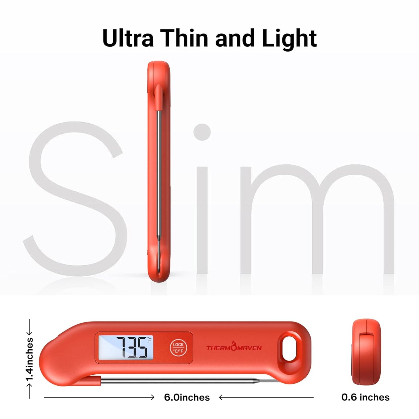 Skiennix Professional Meat Thermometer - Instant Read, ±0.5℉ Accuracy, Waterproof, Red