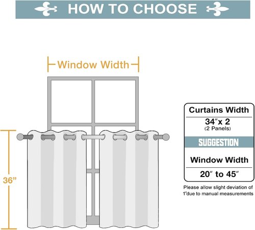 ChrisDowa Small Window Curtains - Grommet Thermal Insulated Room Darkening Panels (Black, 34 x 36 Inch)