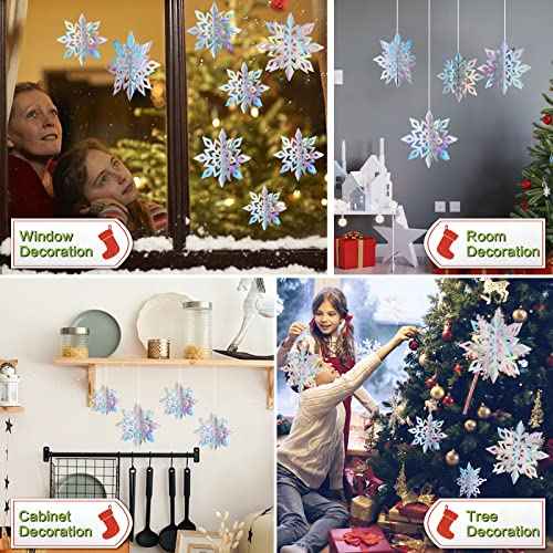 VESPRO 20PCS Winter Christmas Hanging Snowflake Decorations, 20PCS 3D Holographic Snowflakes for Christmas,Winter,Wonderland,Holiday,New Year Party,Home Decorations