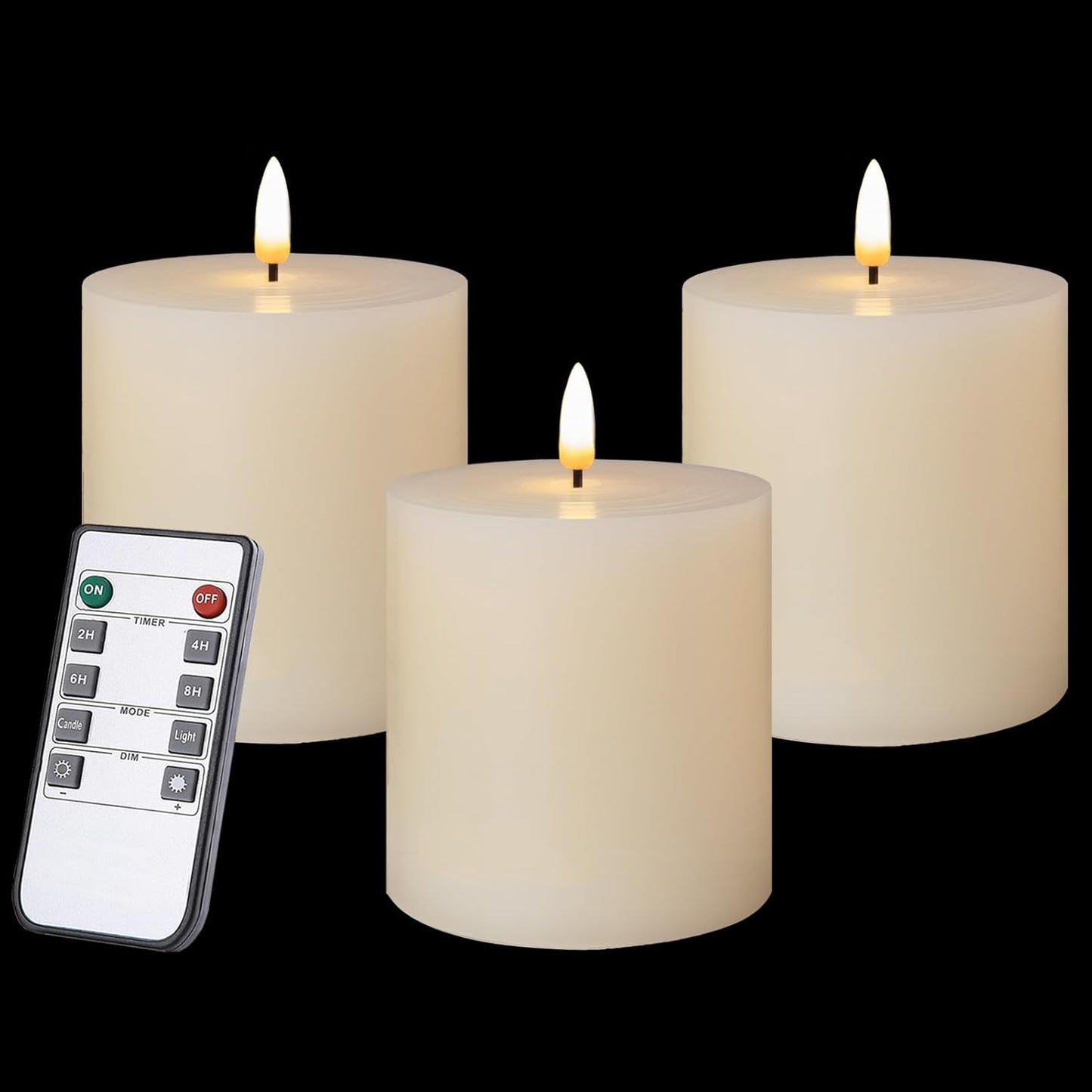 Flameless LED Candles Set of 2 - 3x3 Inch Dimmable Ivory Wax Pillars with Remote Control & Timers for Home Decor