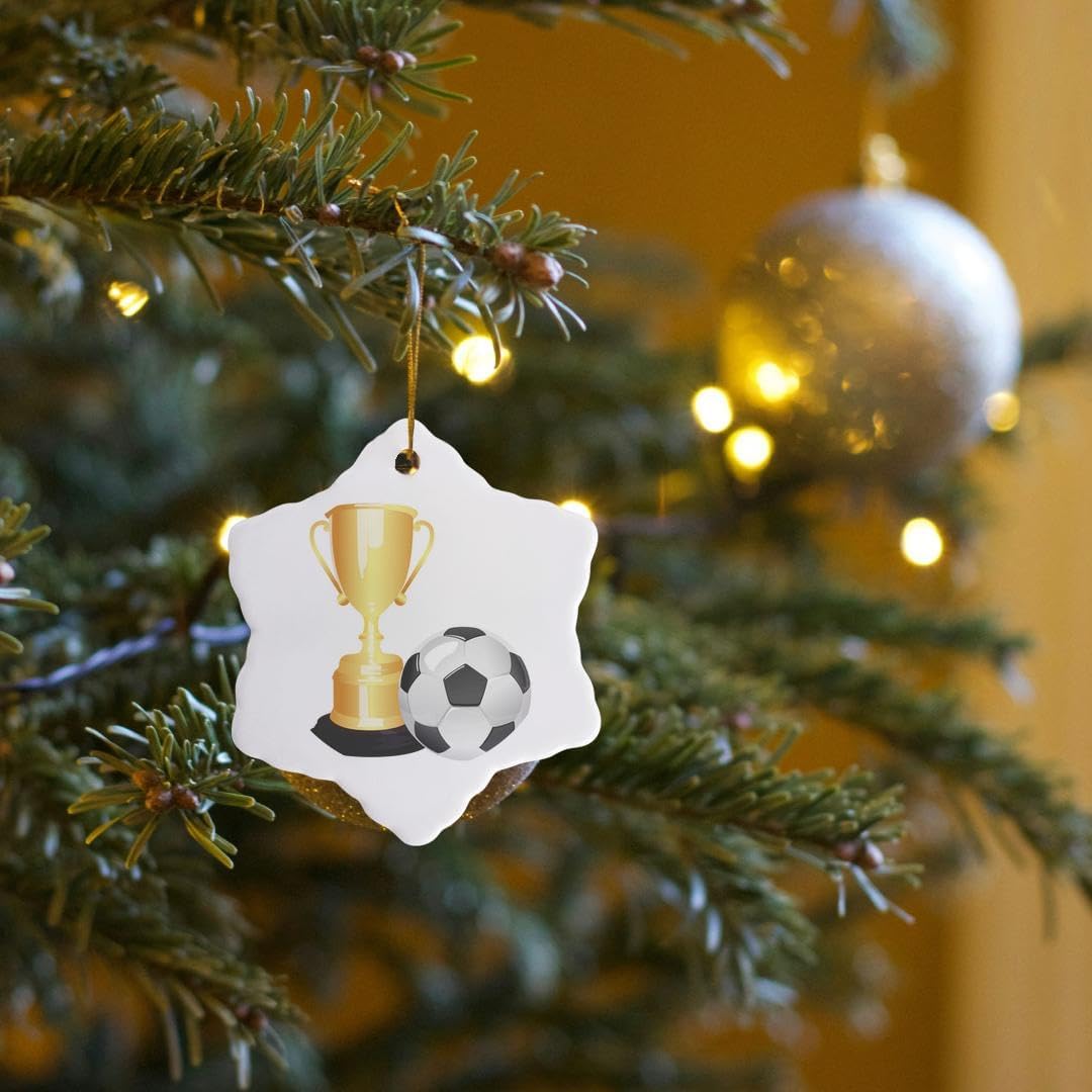 Soccer Ball & Trophy Snowflake Ornament - 3D Rose 3-Inch Holiday Decor