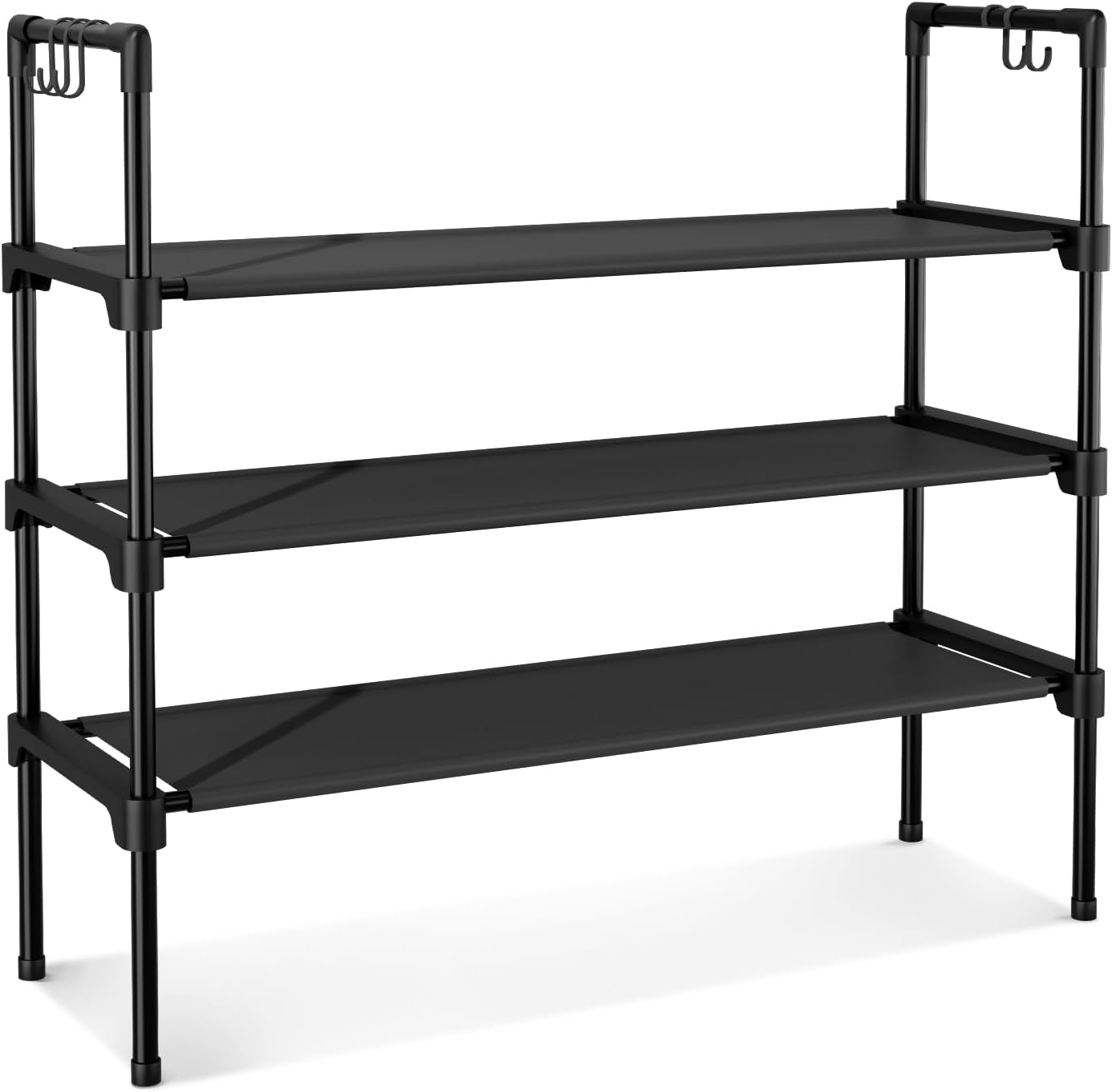 LANTEFUL 3-Tier Shoe Rack - Stackable Shoe Organizer with 5 Hooks for Entryway & Small Spaces