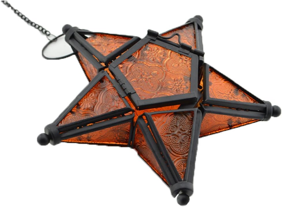 Purple Star Lantern Candle Holder - Decorative Hanging Glass Lantern for Home & Garden