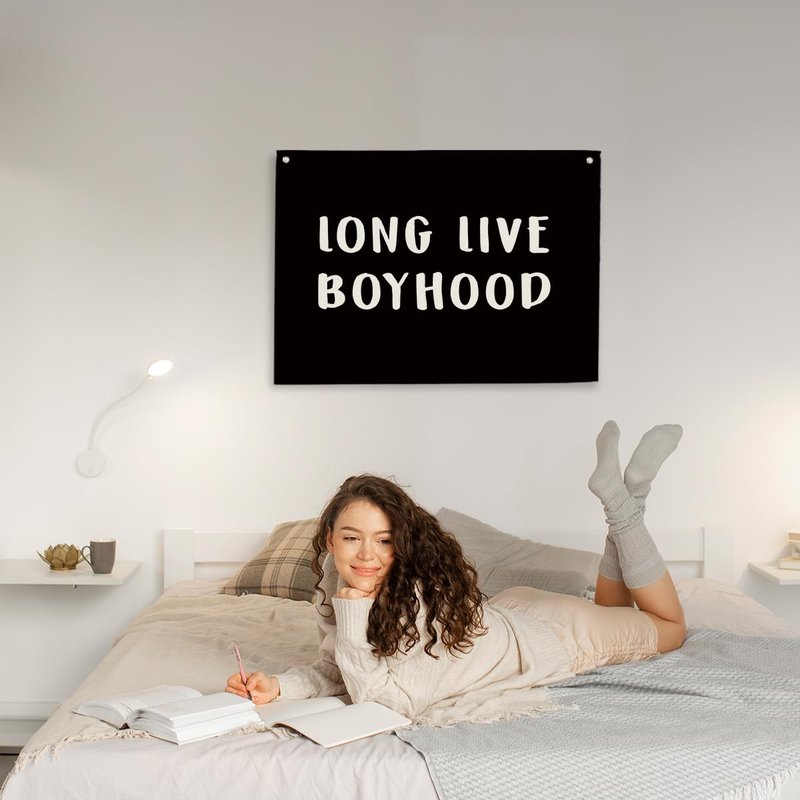 Geondos Boys Room Decor, Long Live Boyhood Wall Decor, Canvas Hanging Banner, Canvas Banner, Wall Hanging Flag Sign for Nursery Playroom Toddler Boys Kids Room 28.4×19.7 Inches