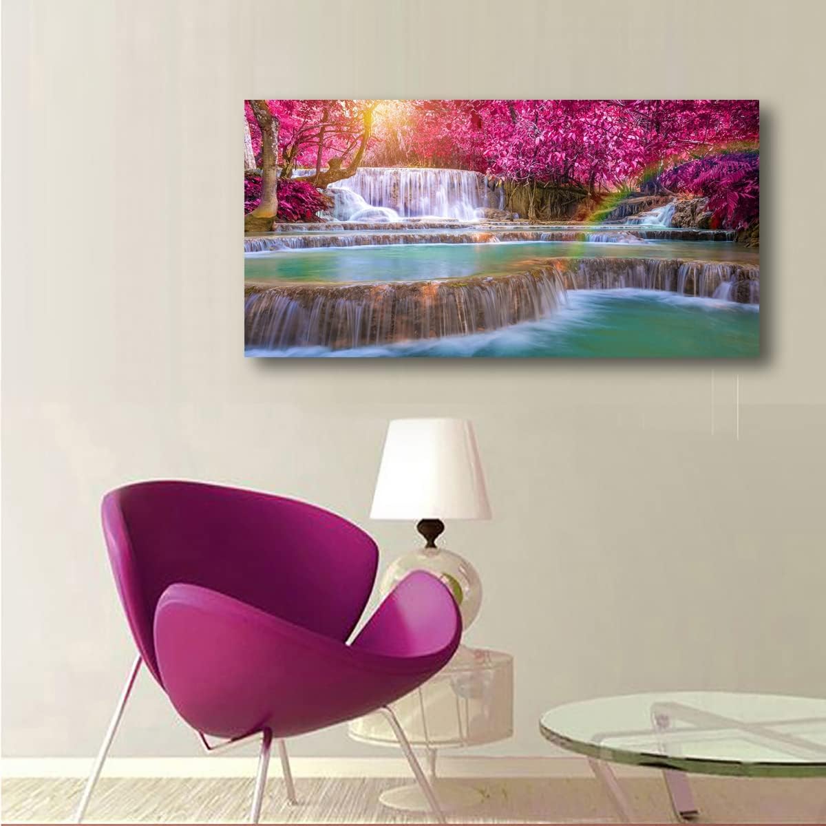 SiGuTie Waterfall Landscape Canvas Wall Art Prints Poster Lake Tree Pictures Wall Decor Natural Scenery Painting for Living Room Bedroom Kitchen Home Decoration 20x40 Artwork Easy Hanging