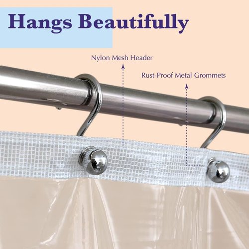 Epica Shower Curtain - Heavy-Duty Clear Vinyl Liner 72x72 | Stain & Soap Scum Resistant, Rust-Proof Grommets