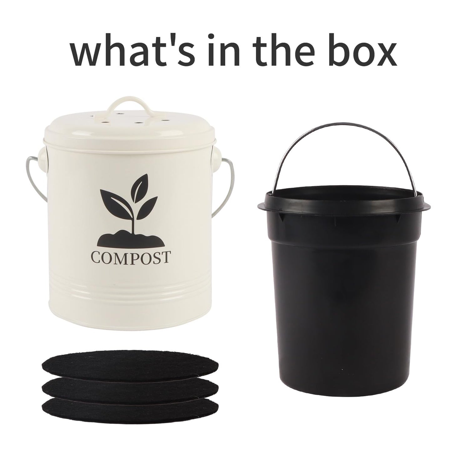 Compost Bin Kitchen Countertop, Indoor Compost Bin with Inner Bucket, 1.15 Gallon Small Compost Bin with Lid, Indoor Composter Bin Counter Compost Pail Food Waste Bin Includes 3PCs Carbon Filter Cream