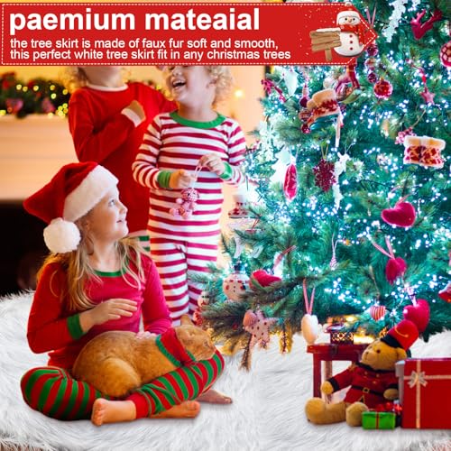 Jenaai 100'' White Faux Fur Christmas Tree Skirt - Classic Holiday Decor