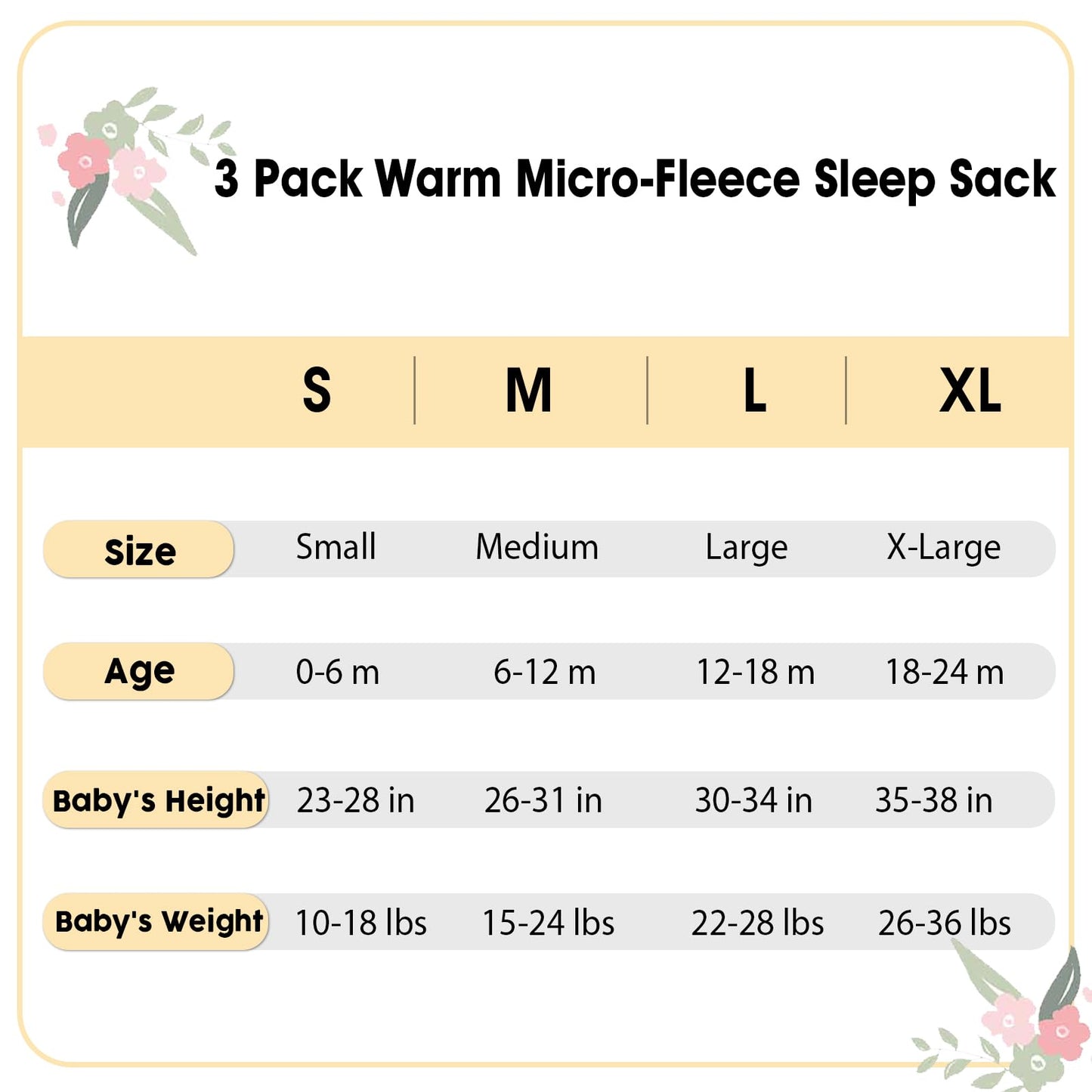 PHF 3 Pack Warm Micro-Fleece Baby Sleep Sack 12-18 Months, Soft Baby Wearable Blanket, 2-Way Zipper Sleeping Bags, Comfy Toddler Sleeping Sack for Girls, Large Size, Floral