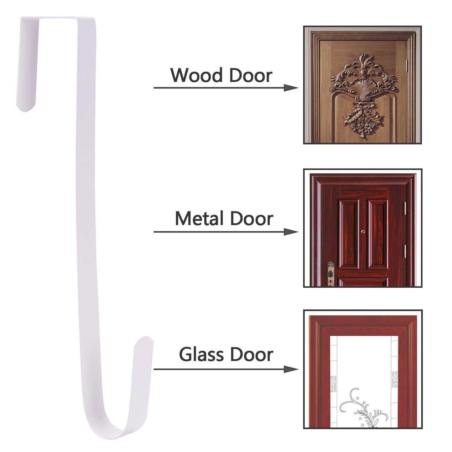Sattiyrch 12" Wreath Hanger for Front Door,Steel Over The Door Hanger Hook,Wreath Door Hanger (White,4)