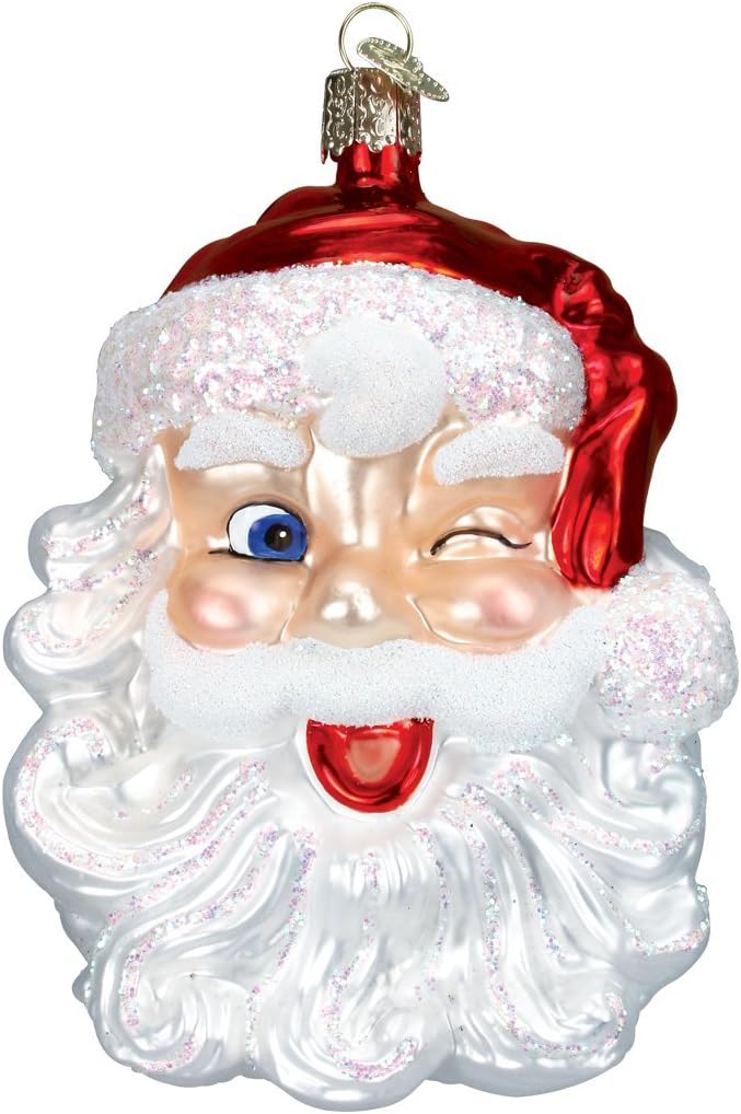 Mid-Century Santa Head Glass Blown Ornament - 3.25” for Christmas Tree Decor