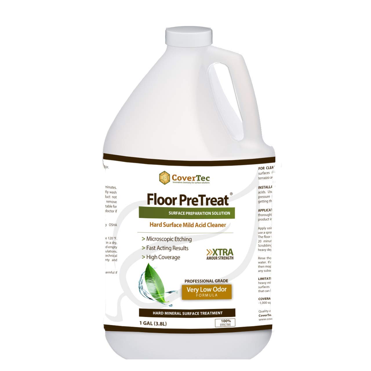 CoverTec PreTreat Floor Acid Cleaner and Etching Treatment for Ceramic Tiles, Concrete (1 GAL - Prof Grade)