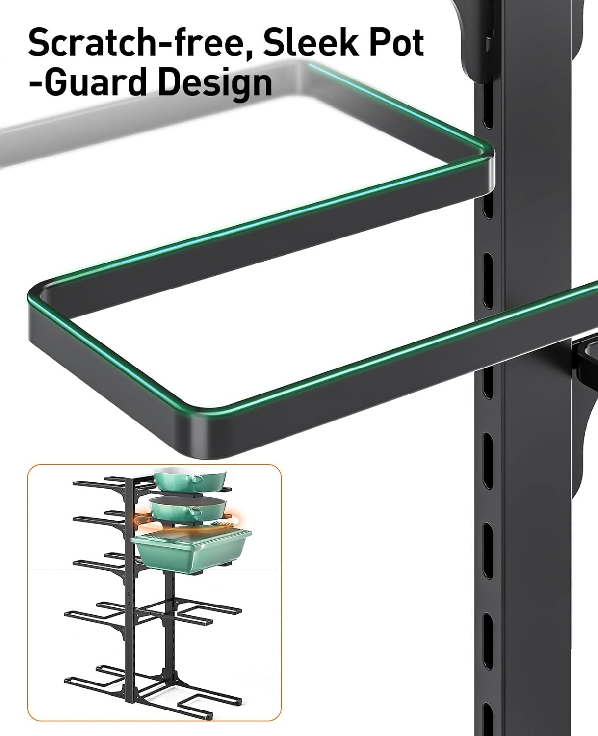 ORDORA 10-Tier Pots and Pans Organizer - Heavy-Duty Under Cabinet Storage Rack | Adjustable Kitchen Organizer
