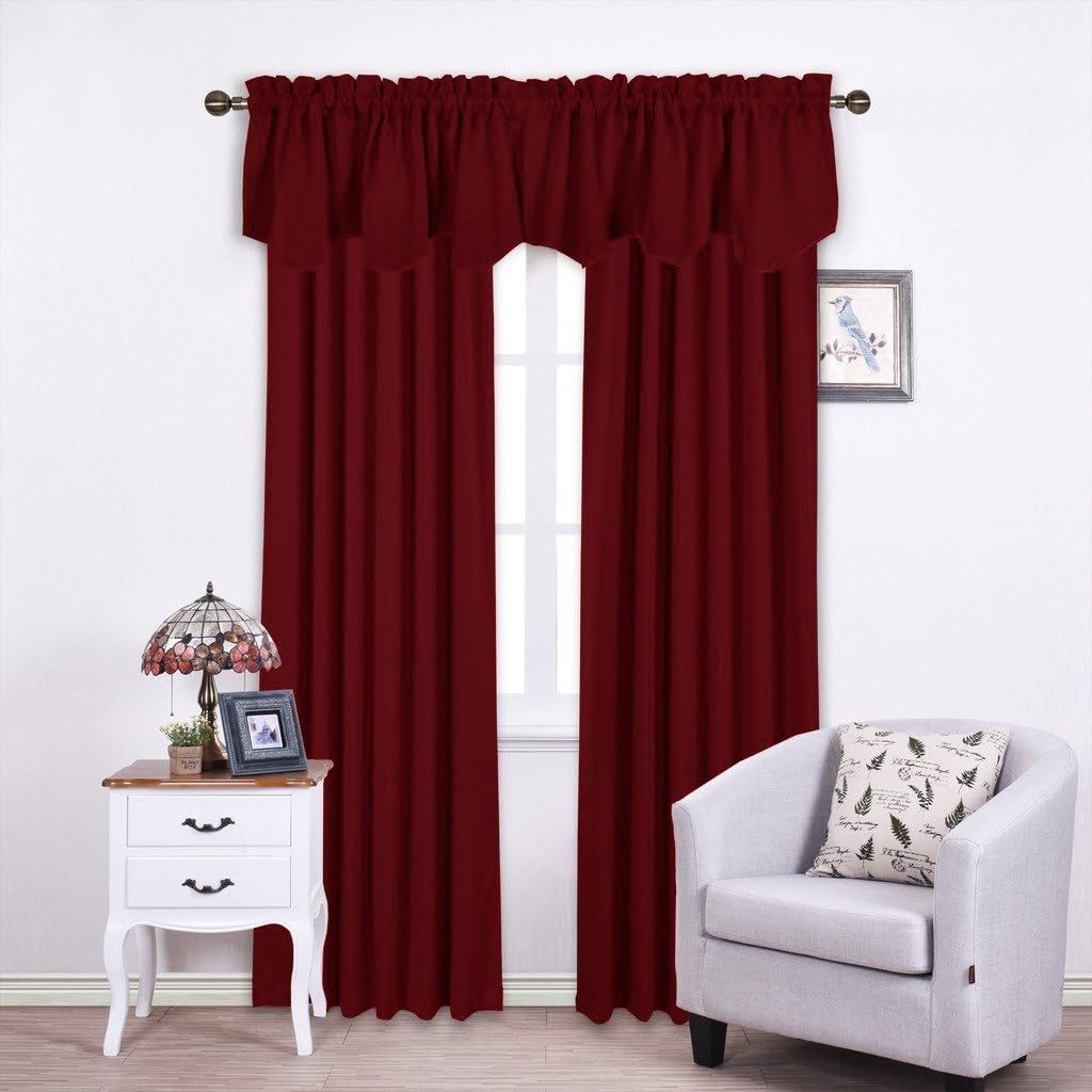 NICETOWN Burgundy Red Kitchen Blackout Valances - 52x18 Scalloped Pole Pocket Curtains, 2 Panels