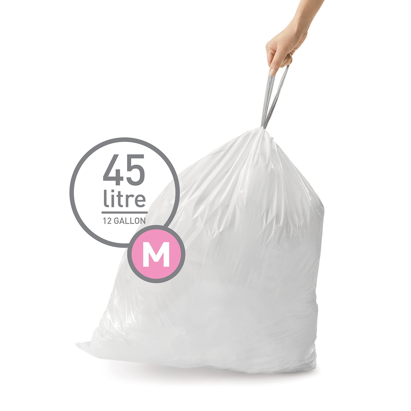 simplehuman Code M 240 Count, Genuine Custom Fit Liners, Drawstring Trash Bags in Dispenser Packs, 45 Liter/12 Gallon