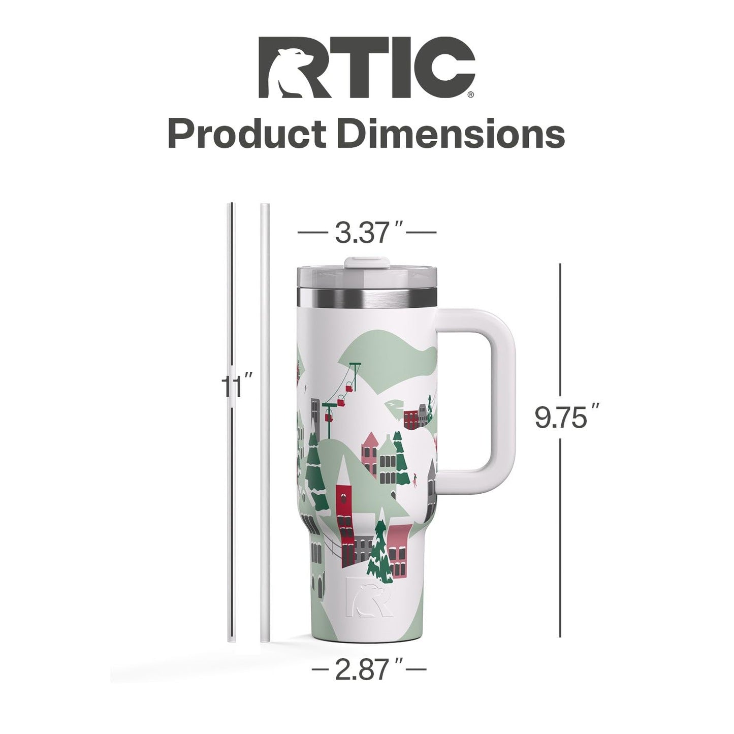 RTIC Road Trip Tumbler Double-Walled Insulated Stainless Steel Portable Travel Coffee Mug Cup with Lid, Handle and Straw