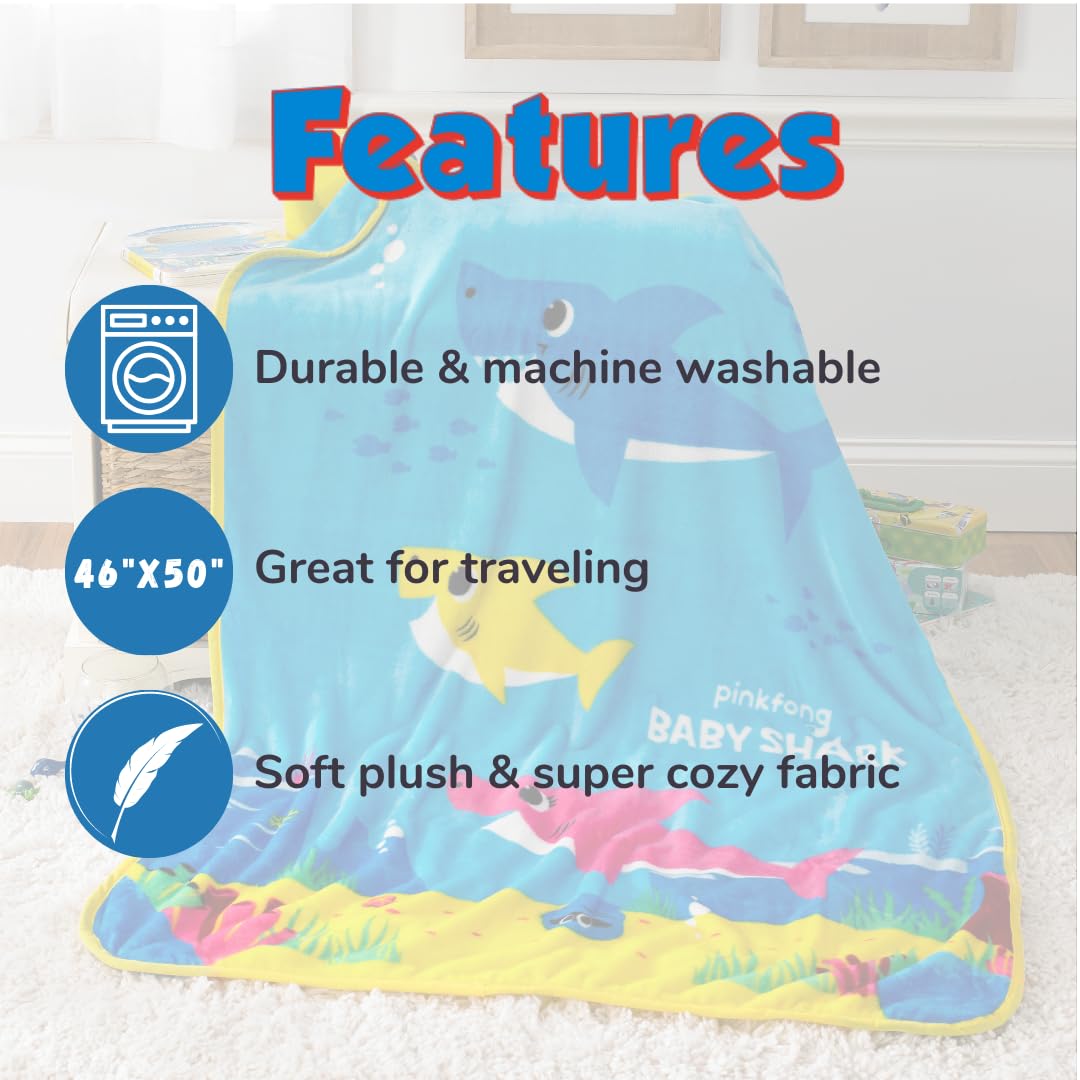 Baby Shark Kids Bedding Super Soft Silk Touch Throw, 40 in x 50 in, (Official Licensed Product) by Franco