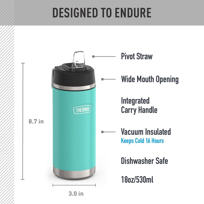 THERMOS ICON SERIES, Insulated Water Bottle with Straw Lid - 18 Ounce, Seafoam - Stainless Steel Vacuum Insulated Water Bottle with Straw Lid
