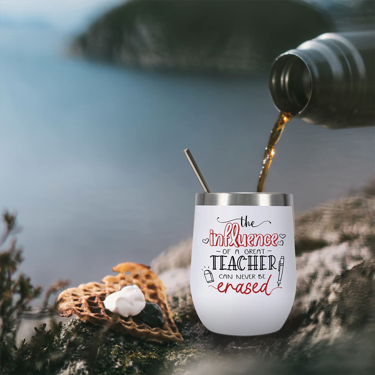 CARAKNOTS Teacher Appreciation Gifts for Women Tumbler Teacher Gifts for Valentines Graduation Birthday Retirement Christmas 12 oz Stainless Steel Wine Tumbler with Lid and Straw White