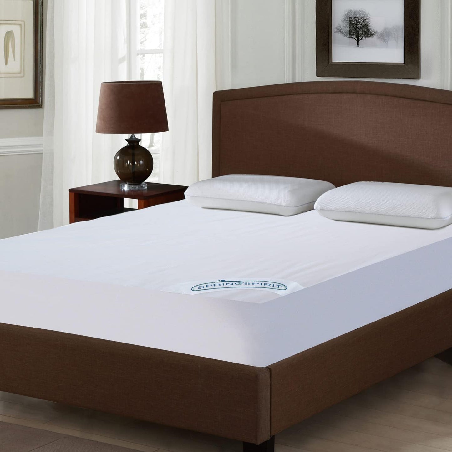 SPRINGSPIRIT Twin Mattress Protector - Waterproof Fitted Pad Cover for Up to 14'' Depth