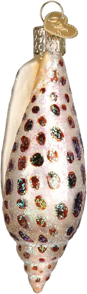 Beach Shells Glass Blown Ornaments for Christmas Tree - Junonia Shell, Tan/Brown/White/Gold