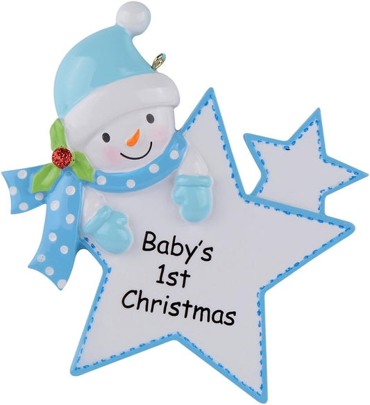 Personalized Baby's 1st Christmas Ornament - Blue Star Resin Keepsake Gift