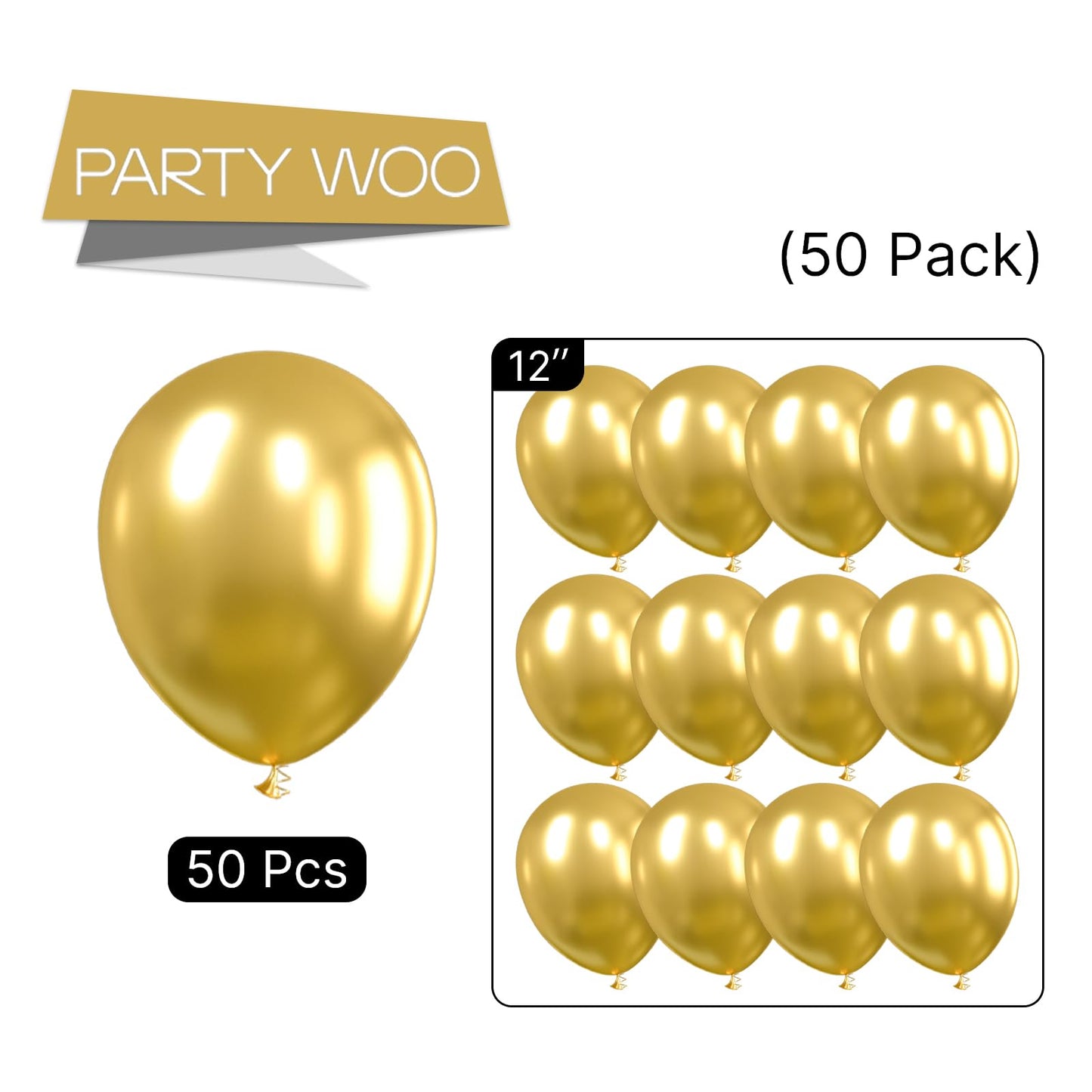 PartyWoo Gold Balloons 50pcs 12 Inch Gold Latex Helium Balloons for Birthday Wedding Anniversary Baby Shower Graduation Bachelorette Retirement Engagement Tea Casino Disco Party Decorations Gold-G101