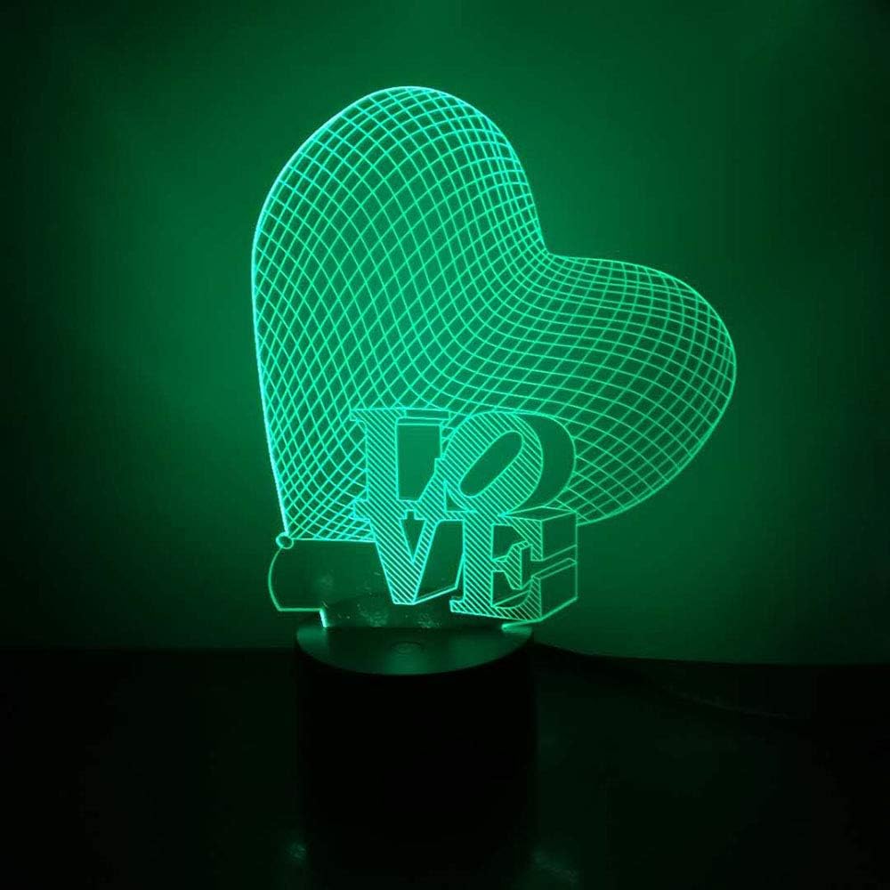 3D Illusion Night Light - Loveboat LED Lamp with 7 Color Changing Acrylic Base & USB Charger - Perfect Home Decor & Gift