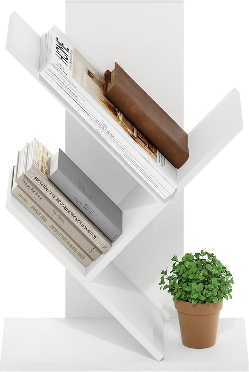 Furinno Tree Bookshelf - 3-Tier Angled Open Bookcase for Stylish Room Decor | White, 8.4 x 15.7 x 21.3 Inches