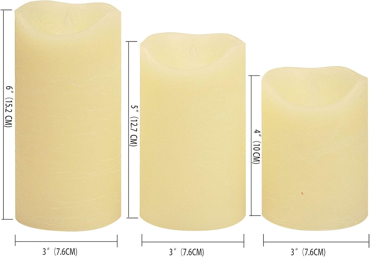 Flameless Real Wax Candles with Remote & Timer - 3 Pack Ivory LED Pillars for Weddings & Decor