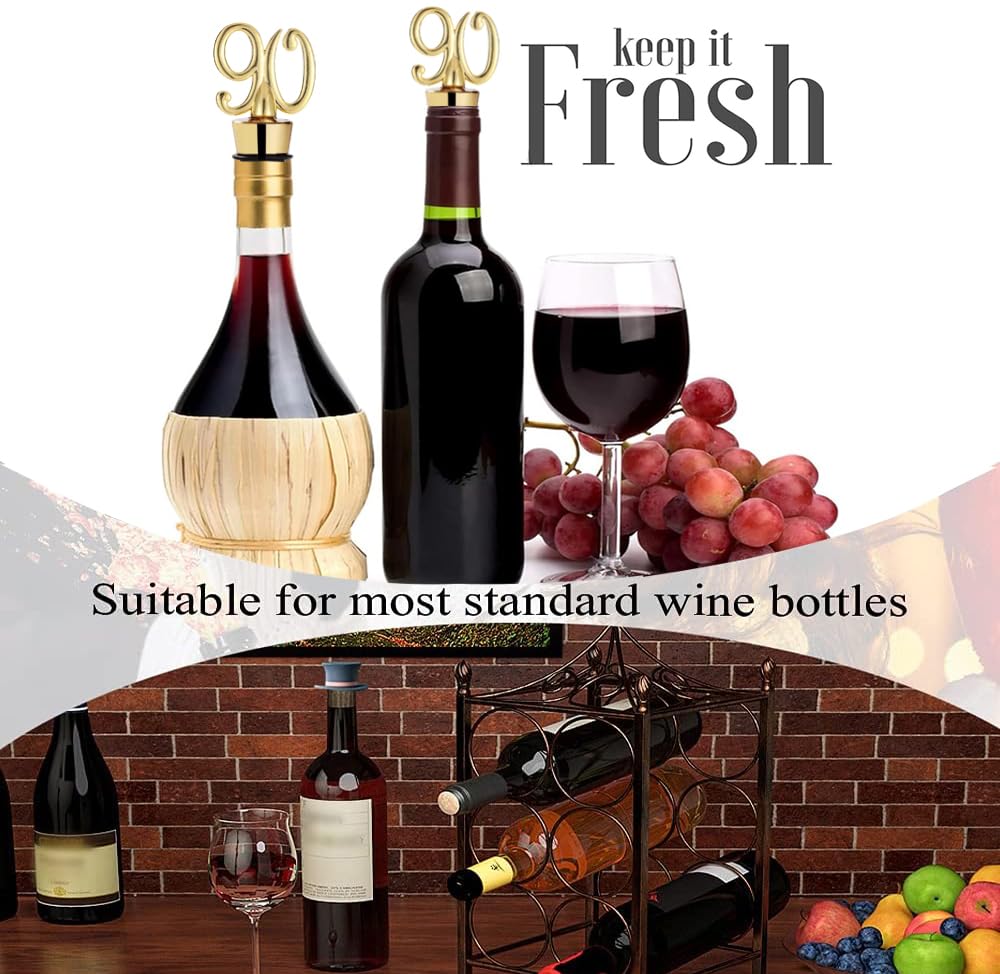 12PCS 90 Wine Stopper for 90th Birthday Party Favors or 90th Anniversary Party Gifts 90th Birthday Party Gifts Souvenirs Decorations for Guests (90th,12)