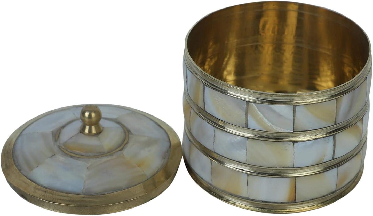 Decorative Jewelry Trinket Box Unique Gift For Home Décor Antique Metal Case with Mother of Pearl Sindoor Box/Coin Box (All Set Black)