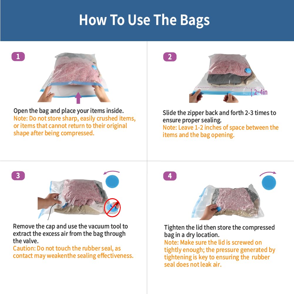 20 Pack Space Saver Vacuum Storage Bags for Clothing Travel, Vacuum Seal Compression Bags for Clothes, Packing, Luggage, Blankets, Comforters and Pillows, Electric Pump Included