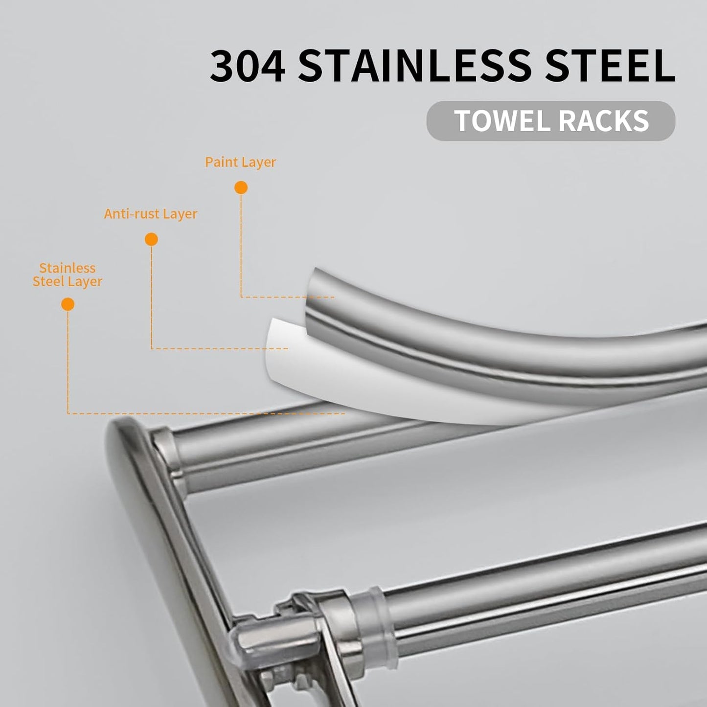 BESy 24 Inch Brushed Nickel Towel Racks, Bathroom Towel Shelf with Foldable Towel Bar Holder and Towel Hooks, Wall Mounted Multifunctional Bathroom Accessories, Double Towel Bars