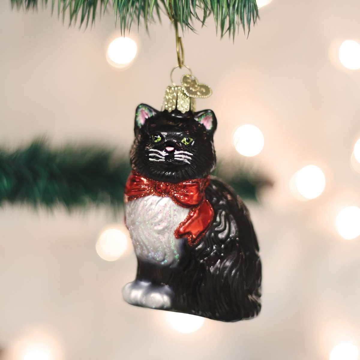 Tuxedo Kitty Glass Blown Ornament - Handcrafted Christmas Tree Decoration