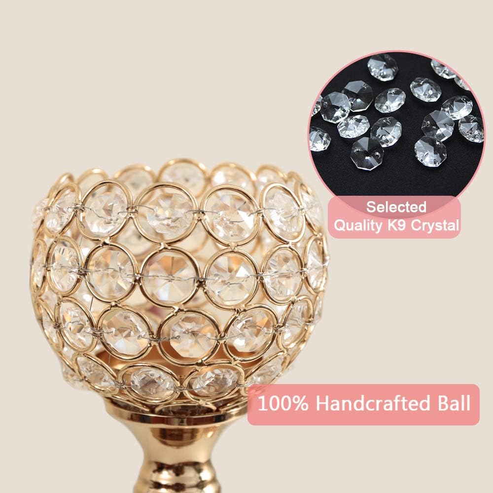 Gold Crystal Candle Holders Set of 2 - Elegant Pillar Candlesticks for Weddings & Home Decor