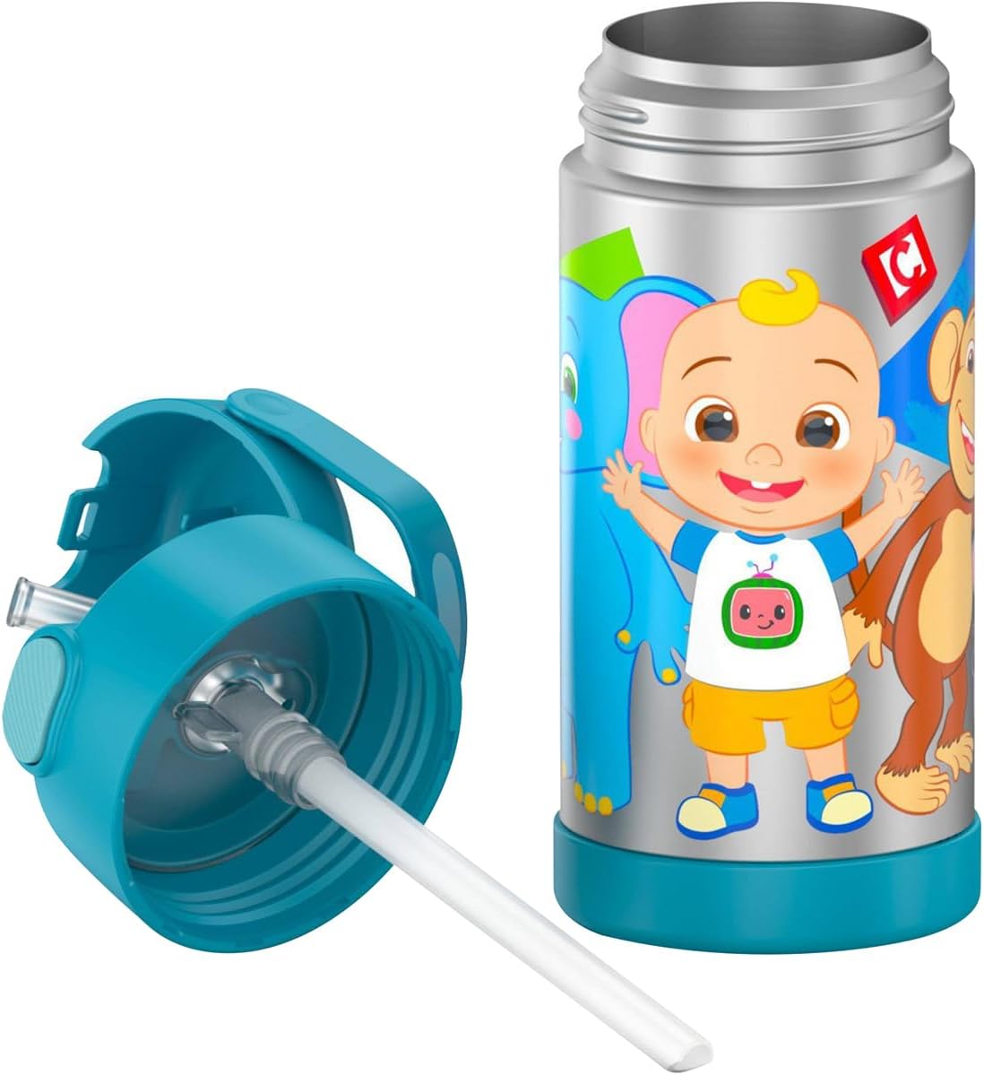 THERMOS FUNTAINER Water Bottle - 12 Ounce Kids Stainless Steel Vacuum Insulated with Straw | Cocomelon Design