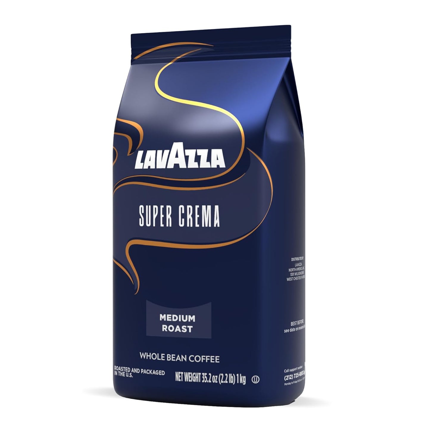 Lavazza Super Crema Whole Bean Coffee - Medium Espresso Roast, Arabica & Robusta Blend, 2.2 lb Bag