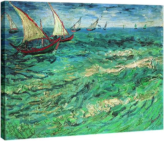 Van Gogh Sailing Boats Canvas Print - Framed Seascape Wall Art for Bedroom Decor