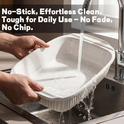 Artena Casserole Dishes - Ceramic Baking Dish Set of 3 | Large Lasagna Pan with Handles - White
