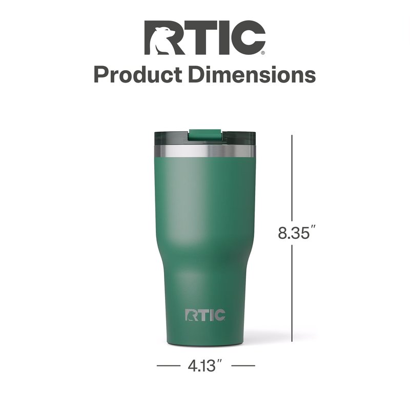 RTIC 30oz Essential Tumbler with Lid, Ceramic Lined, Insulated, Stainless Steel, Metal, Double Wall Vacuum-Insulation, Travel Cup for Iced Coffee, Tea, Hot and Cold Drink, Pine Tree