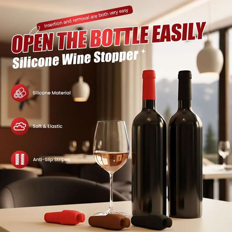 Silicone Wine Stopper, 2026 New Wine Stoppers for Wine Bottles, Reusable Seal Bottle Cover for Wine Beer Champagne, Glass Bottle Sealer Covers for Home Use (4 Pcs)