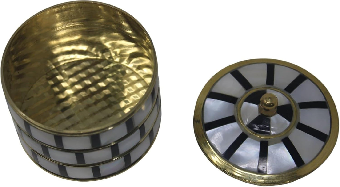 Decorative Jewelry Trinket Box Unique Gift For Home Décor Antique Metal Case with Mother of Pearl Sindoor Box/Coin Box (All Set Black)