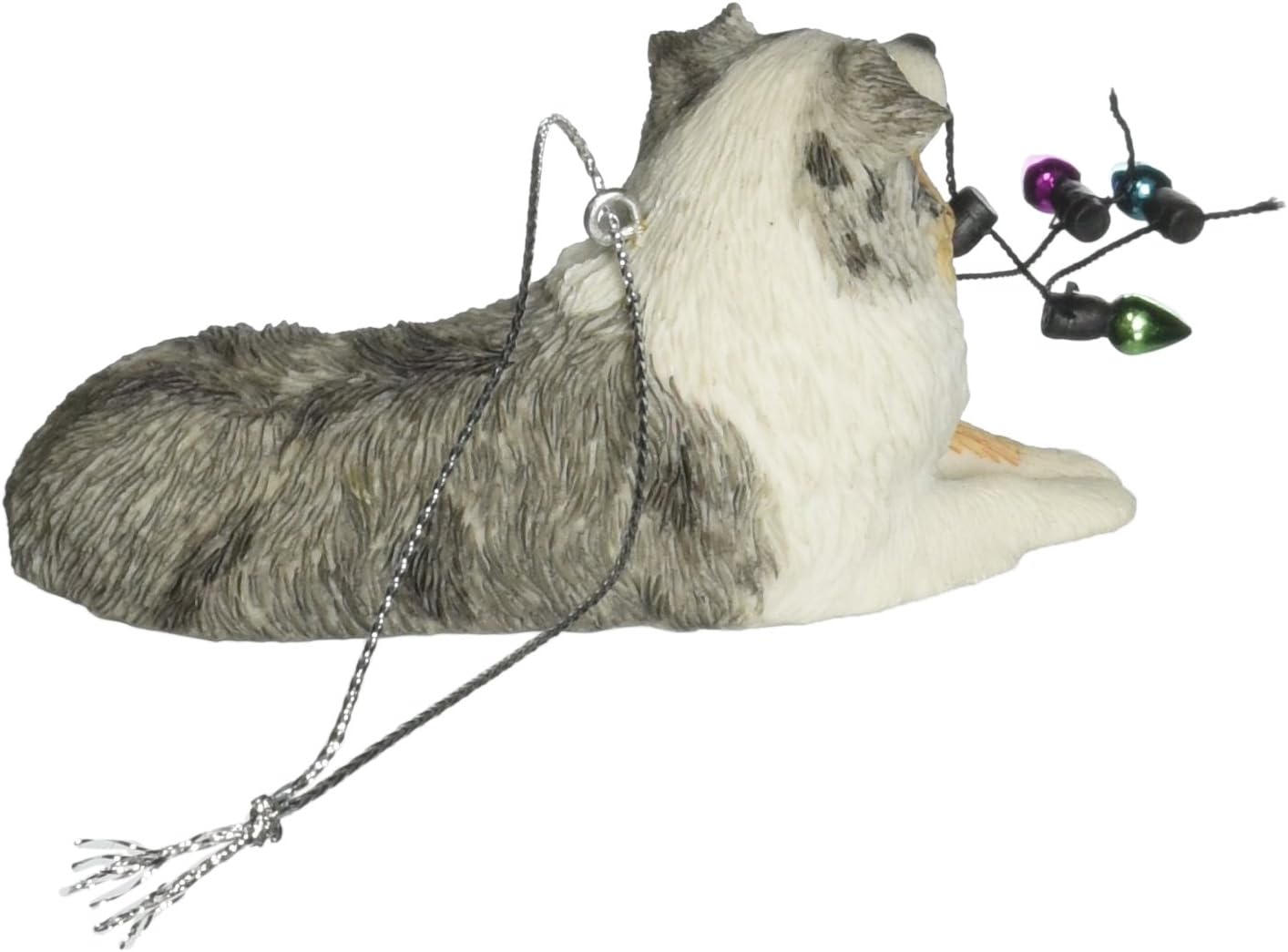 Blue Merle Australian Shepherd Christmas Ornament with Holiday Lights - Sandicast
