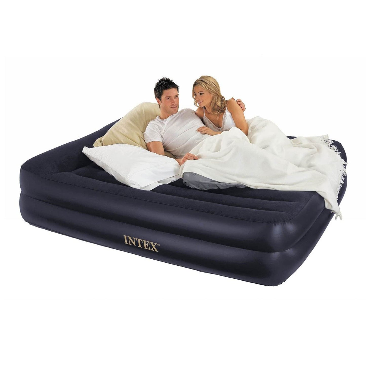 Intex Dura-Beam Standard Series Pillow Rest Raised Airbed w/Built-in Pillow & Electric Pump, Bed Height 16.5", Queen